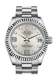 Rolex Datejust 31 Silver set with diamonds and sapphires Dial Fluted Bezel 18K White Gold President Ladies Watch 178279
