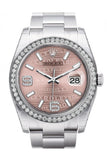 Rolex Datejust 36 Pink Waves set with Diamonds Dial 18k White Gold Diamond Bezel Men's Watch 116244