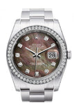 Rolex Datejust 36 Black Mother-of-pearl set with Diamonds Dial 18k White Gold Diamond Bezel Men's Watch 116244