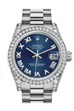 Rolex Datejust 31 Blue Roman Dial Diamond Bezel Lug 18K White Gold President Ladies Watch 178159 /
