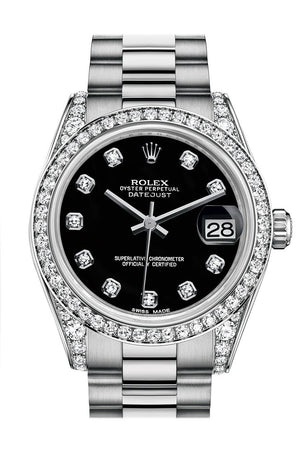 Rolex Datejust 31 Black Diamond Dial Bezel Lug 18K White Gold President Ladies Watch 178159 / None