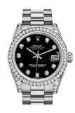 Rolex Datejust 31 Black Diamond Dial Diamond Bezel Lug 18K White Gold President Ladies Watch 178159