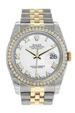 Rolex Datejust 36 White Roman Dial 18k White Gold Diamond Bezel Jubilee Ladies Watch 116243