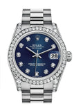 Rolex Datejust 31 Blue Diamond Dial Diamond Bezel Lug 18K White Gold President Ladies Watch 178159