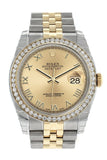 Rolex Datejust 36 Champagne Roman Dial 18k White Gold Diamond Bezel Jubilee Ladies Watch 116243