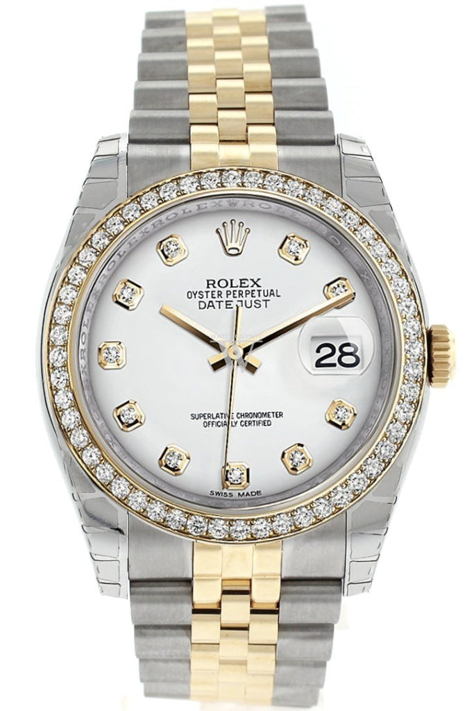 Rolex Datejust 36 White Set With Diamonds Dial 18K Gold Diamond Bezel Jubilee Ladies Watch 116243