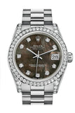 Rolex Datejust 31 Black mother-of-pearl Diamond Dial Diamond Bezel Lug 18K White Gold President Ladies Watch 178159