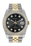 Rolex Datejust 36 Black Jubilee design set with diamonds Dial 18k White Gold Diamond Bezel Jubilee Ladies Watch 116243