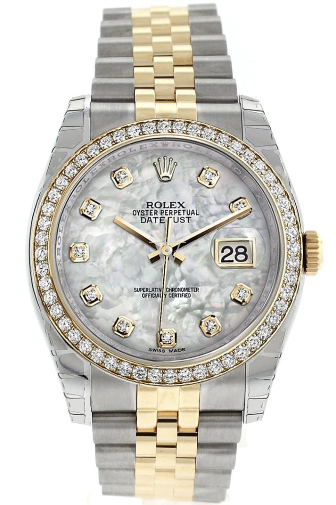 Rolex Datejust 36 White Mother-Of-Pearl Set With Diamonds Dial 18K Gold Diamond Bezel Jubilee Ladies