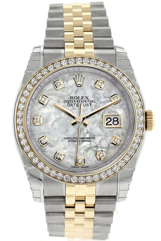 Rolex Datejust 36 White Mother-Of-Pearl Set With Diamonds Dial 18K Gold Diamond Bezel Jubilee Ladies