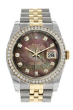 Rolex Datejust 36 Black mother-of-pearl set with diamonds Dial 18k White Gold Diamond Bezel Jubilee Ladies Watch 116243
