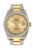 Rolex Datejust 36 Champagne Roman Dial 18k White Gold Diamond Bezel Ladies Watch 116243
