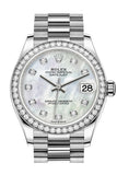 Rolex Datejust 31 White Mother-Of-Pearl Diamond Dial Bezel 18K Gold President Ladies Watch 278289Rbr