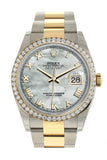 Rolex Datejust 36 White Mother-Of-Pearl Dial 18K Gold Diamond Bezel Ladies Watch 116243