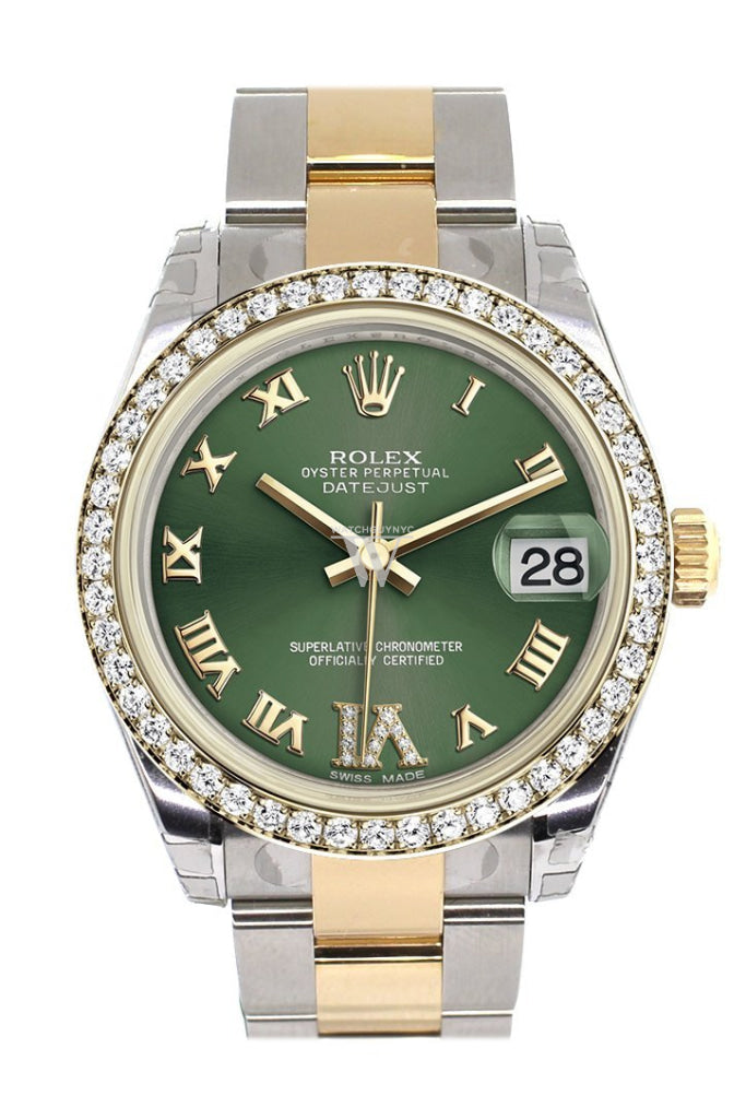 Rolex Datejust 31 Olive Greenlarge Vi Diamonds Dial Diamond Bezel Yellow Gold Two Tone Watch 178383