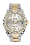 Rolex Datejust 31 Silver Large Vi Diamonds Dial Diamond Bezel Yellow Gold Two Tone Watch 178383