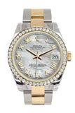 Rolex Datejust 31 White Mother-Of-Pearl Roman Dial Diamond Bezel Yellow Gold Two Tone Watch 178383