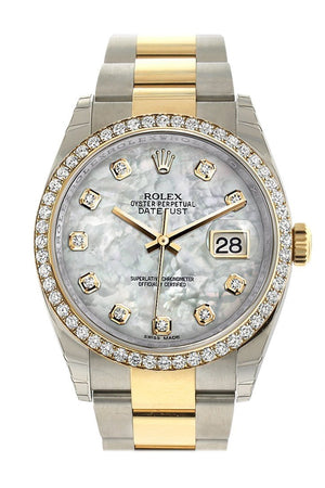 Rolex Datejust 36 White Mother-Of-Pearl Set With Diamonds Dial 18K Gold Diamond Bezel Ladies Watch