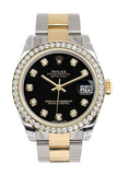 Rolex Datejust 31 Black Diamond Dial Diamond Bezel Yellow Gold Two Tone Watch 178383