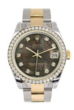 Rolex Datejust 31 Black Mother-Of-Pearl Diamond Dial Bezel Yellow Gold Two Tone Watch 178383