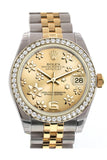 Rolex Datejust 31 Champagne Raised Floral Motif Dial Diamond Bezel Jubilee Yellow Gold Two Tone Watch 178383