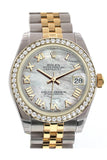 Rolex Datejust 31 White mother-of-pearl Roman Dial Diamond Bezel Jubilee Yellow Gold Two Tone Watch 178383