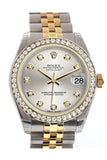 Rolex Datejust 31 Silver Diamond Dial Bezel Jubilee Yellow Gold Two Tone Watch 178383