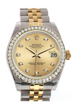 Rolex Datejust 31 Champagne Diamond Dial Bezel Jubilee Yellow Gold Two Tone Watch 178383