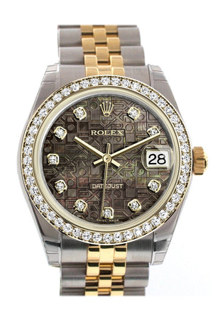 Rolex Datejust 31 Black Mother-Of-Pearl Jubilee Diamond Dial Bezel Yellow Gold Two Tone Watch 178383