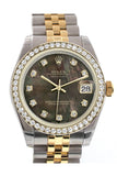 Rolex Datejust 31 Black mother-of-pearl Diamond Dial Diamond Bezel Jubilee Yellow Gold Two Tone Watch 178383