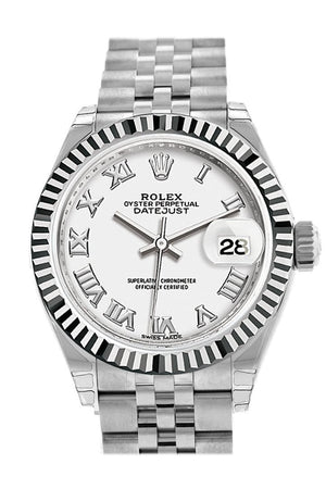 Rolex Datejust 28 White Roman Dial Fluted Bezel Steel Jubilee Ladies Watch 279174