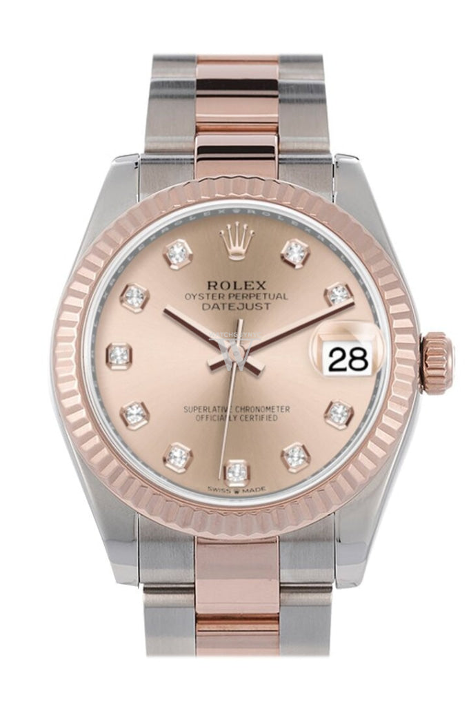 Rolex Datejust 31 Rose Diamond Dial Fluted Bezel 18K Everose Gold Two Tone Watch 278271