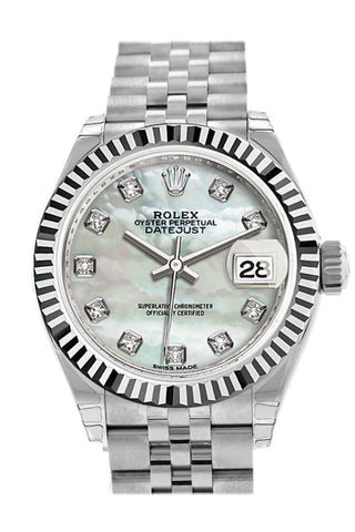 Rolex Datejust 28 Pearl Set With Diamonds Dial Fluted Bezel Steel Jubilee Ladies Watch 279174