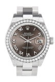 Rolex Datejust 28 Dark Grey Roman Dial Diamond Bezel Steel Ladies Watch 279384RBR NP