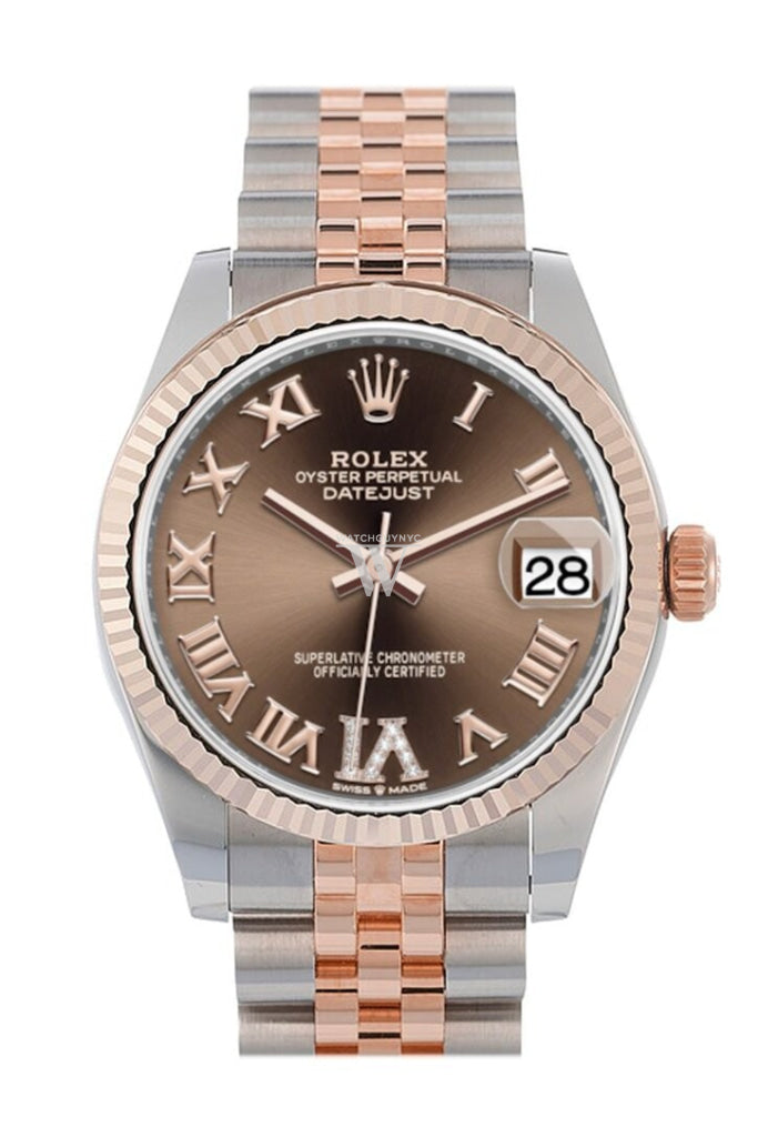 Rolex Datejust 31 Chocolate Large Vi Set With Diamonds Dial Fluted Bezel 18K Everose Gold Two Tone