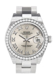 Rolex Datejust 28 Silver Roman Dial Diamond Bezel Steel Ladies Watch 279384RBR NP