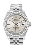 Rolex Datejust 28 Silver Dial Diamond Bezel Steel Jubilee Ladies Watch 279384RBR NP