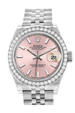 Rolex Datejust 28 Pink Dial Diamond Bezel Steel Jubilee Ladies Watch 279384RBR NP