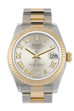 Rolex Datejust 31 Silver Large VI set with Diamonds Dial Fluted Bezel 18K Yellow Gold Two Tone Watch 278273 NP