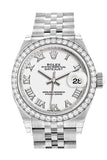 Rolex Datejust 28 White Roman Dial Diamond Bezel Steel Jubilee Ladies Watch 279384RBR NP