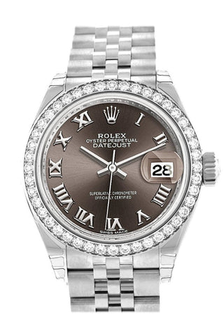 Rolex Datejust 28 Dark Grey Roman Dial Diamond Bezel Steel Jubilee Ladies Watch 279384Rbr