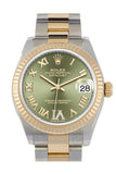Rolex Datejust 31 Olive Green Large VI set with Diamonds Dial Fluted Bezel 18K Yellow Gold Two Tone Watch 278273 NP