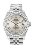 Rolex Datejust 28 Silver Roman Dial Diamond Bezel Steel Jubilee Ladies Watch 279384RBR NP