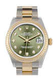 Rolex Datejust 31 Olive Green Diamond Dial Fluted Bezel 18K Yellow Gold Two Tone Watch 278273 NP
