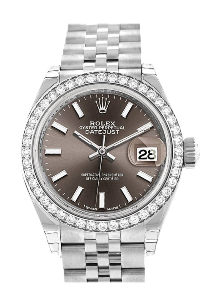 Rolex Datejust 28 Dark Grey Dial Diamond Bezel Steel Jubilee Ladies Watch 279384Rbr
