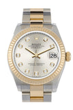 Rolex Datejust 31 Silver Diamond Dial Fluted Bezel 18K Yellow Gold Two Tone Watch 278273 NP