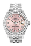 Rolex Datejust 28 Pink set with Diamonds Dial Diamond Bezel Steel Jubilee Ladies Watch 279384RBR NP
