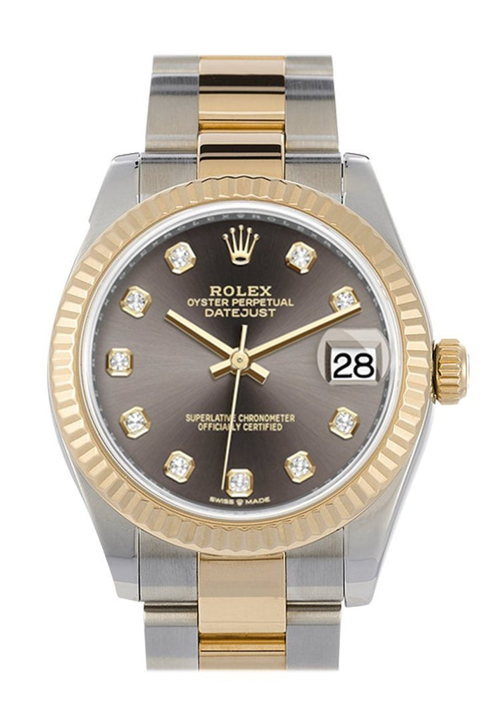 Rolex Datejust 31 Dark Grey Dial Fluted Bezel 18K Yellow Gold Two Tone Watch 278273