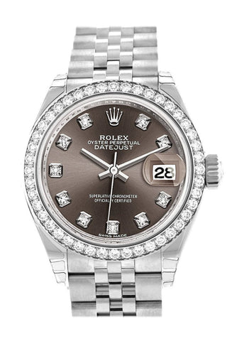 Rolex Datejust 28 Dark Grey Set With Diamonds Dial Diamond Bezel Steel Jubilee Ladies Watch