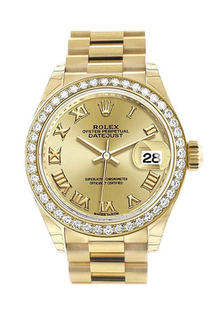 Rolex Datejust 28 Champagne Roman Dial Diamond Bezel President Ladies Watch 279138Rbr
